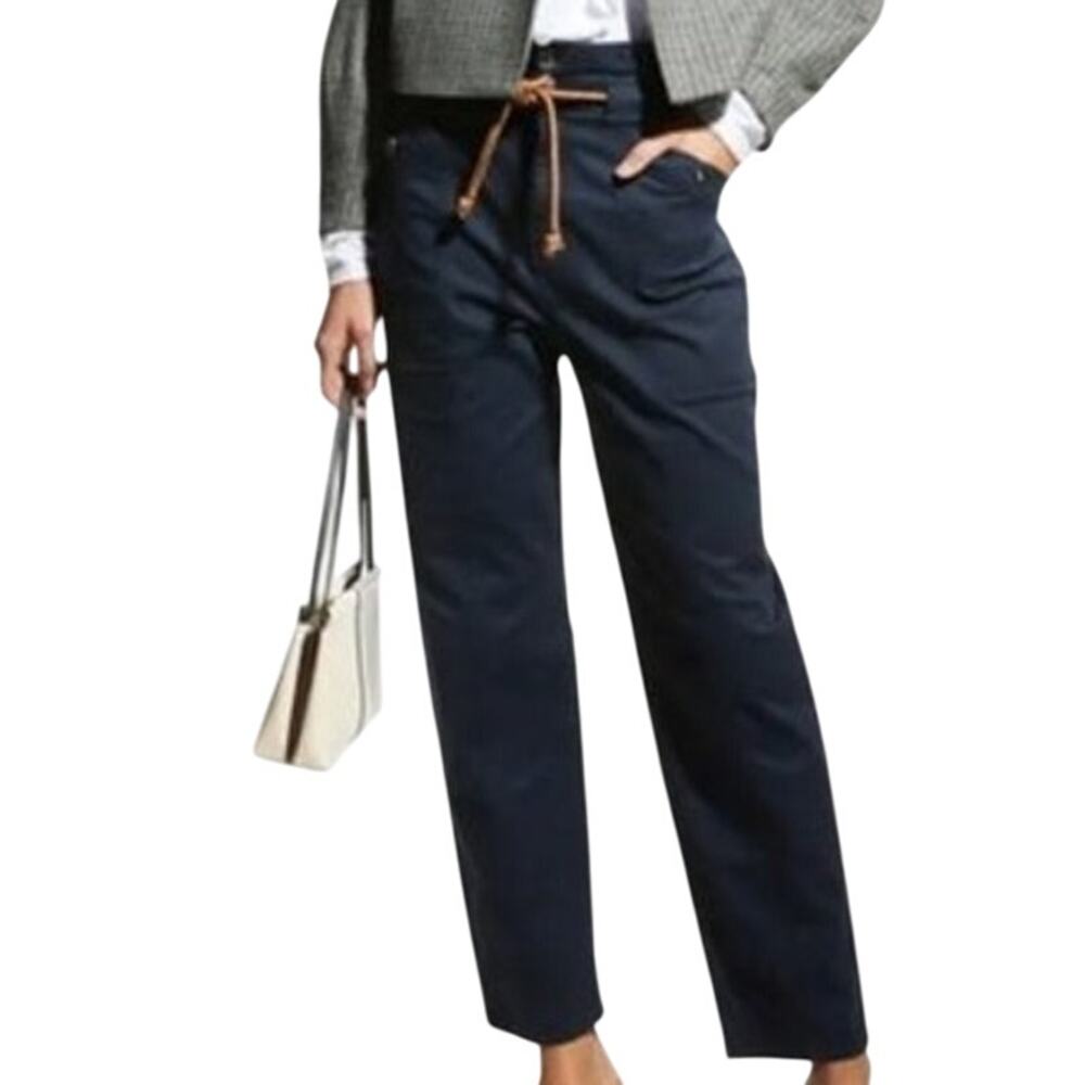 Veronica Beard NWT Karter Belted Cotton Blend Twill Straight Pants Size 24 Blue